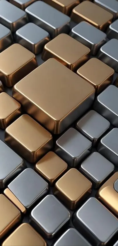 Gold and silver metallic blocks forming an abstract 3D pattern.