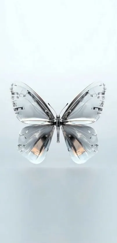 Metallic butterfly on a light gray background wallpaper.