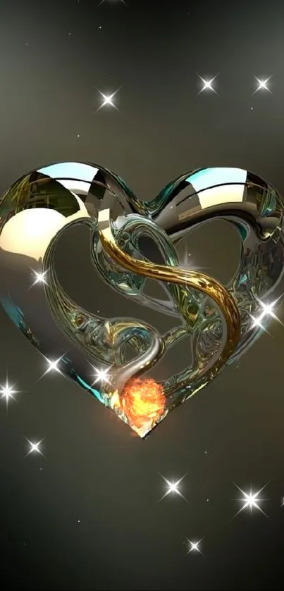 Metallic heart on sleek black background, stylish design.