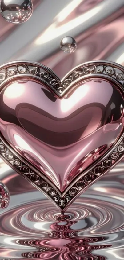 Metallic heart with shiny pink and silver hues.