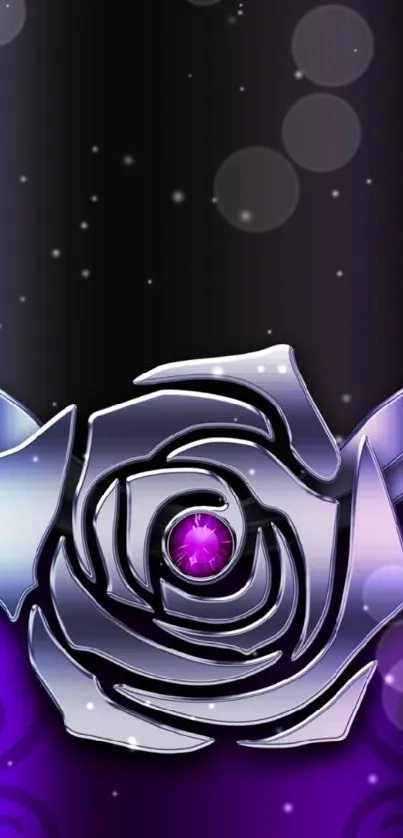 Metallic rose on deep purple background mobile wallpaper.