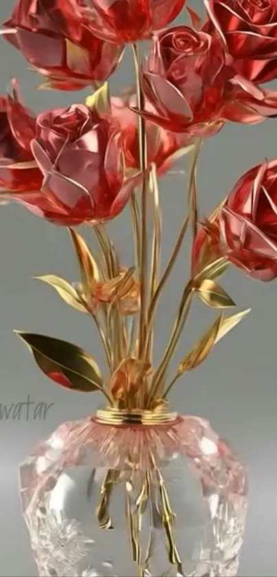 Metallic red roses in an elegant clear vase.