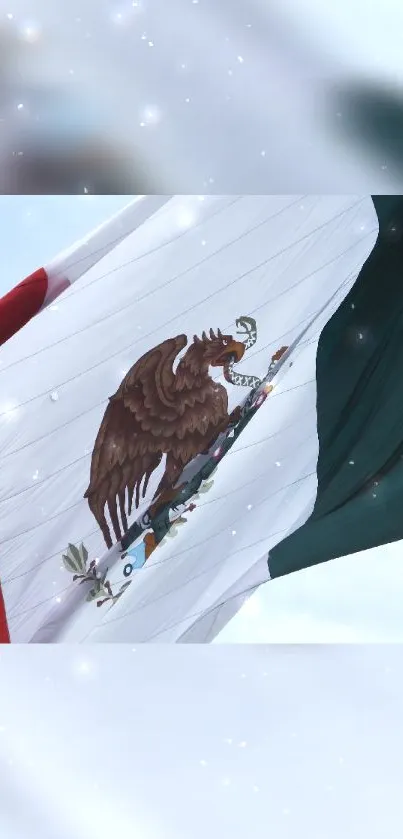 Elegant Mexican flag waving in the sky, perfect for mobile wallpaper.