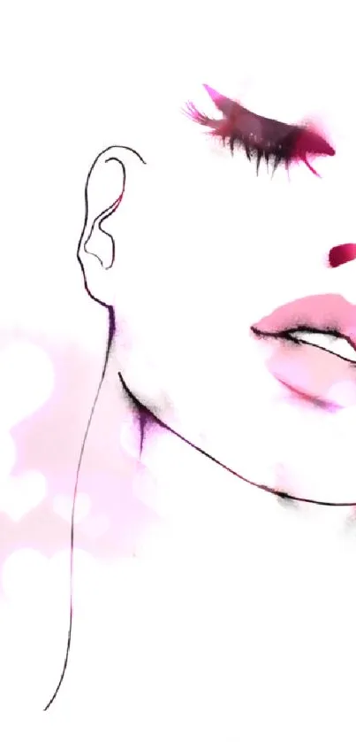 Minimalist art of face with pink lips in elegant style.