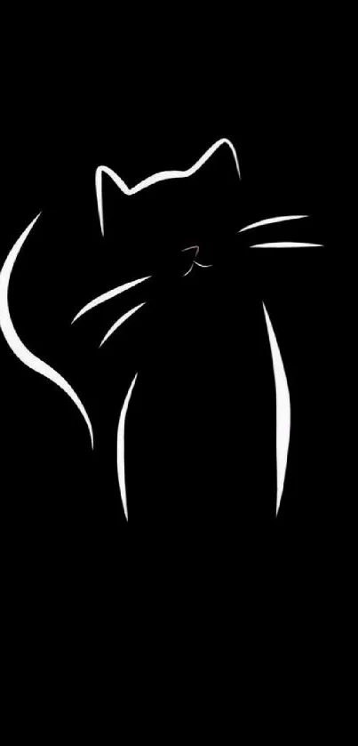 Minimalist black wallpaper with elegant white cat design.