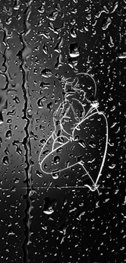 Minimalist black and white line art of a couple embracing on a black background.