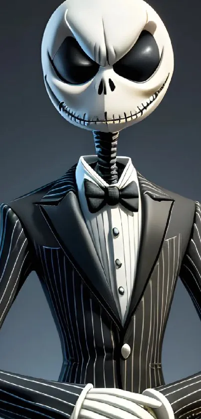 Monochrome character in a pinstripe suit with a classic and stylish design.