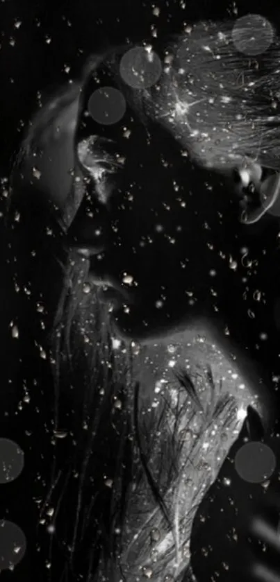 Monochrome silhouette with raindrops wallpaper art.