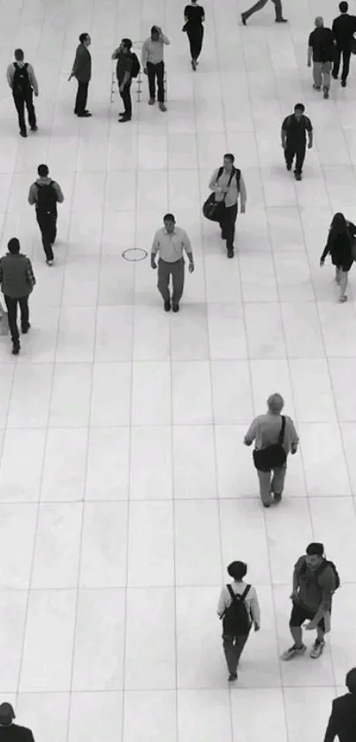 Monochrome mobile wallpaper with people walking on a minimalist path.