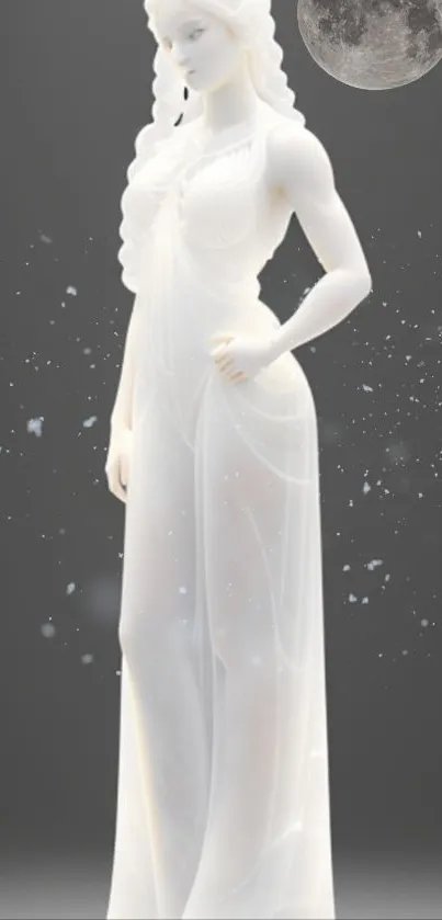 White marble statue in moonlight mobile wallpaper.