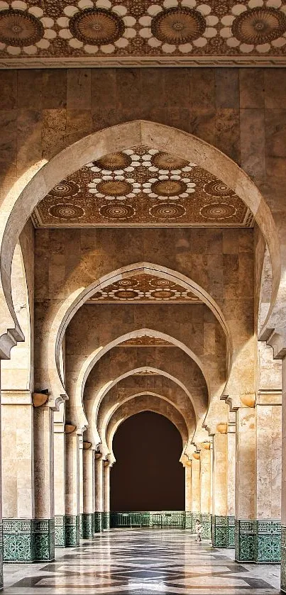 Elegant Moroccan archway with ornate designs and warm beige tones.