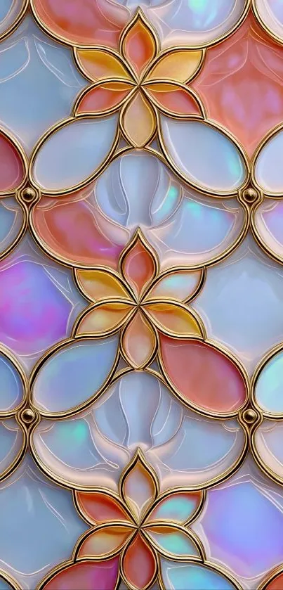 An elegant mosaic flower pattern wallpaper with vibrant colors and intricate design.