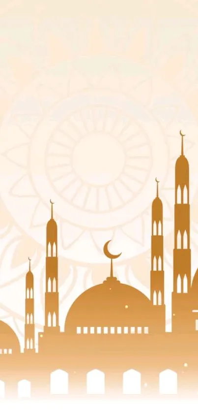 Elegant mosque silhouette with intricate golden patterns.