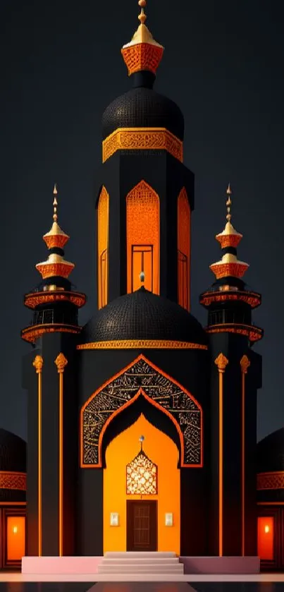 Elegant orange and black mosque mobile wallpaper.