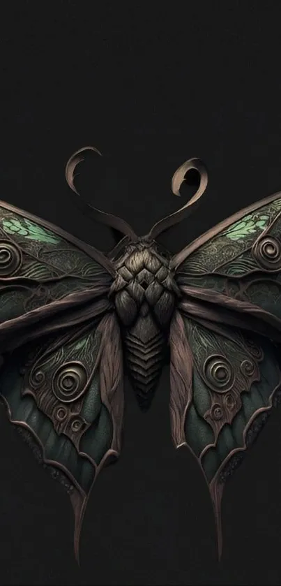 Intricately designed moth on dark background mobile wallpaper.