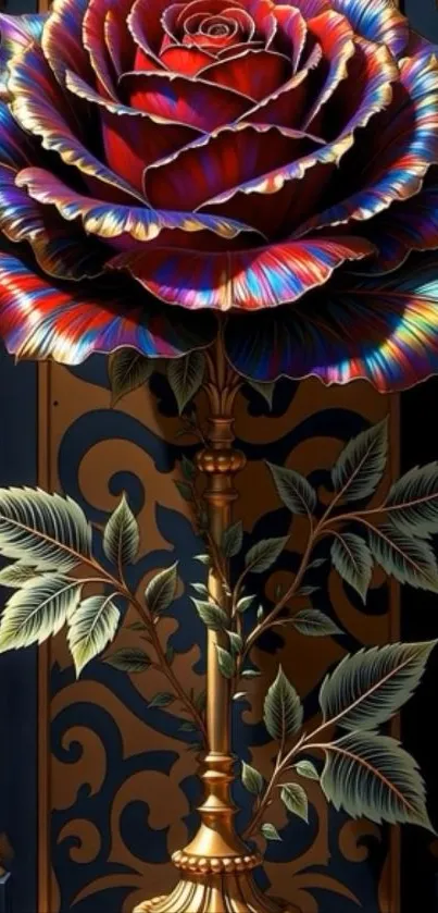 Multicolor rose with golden accents mobile wallpaper.