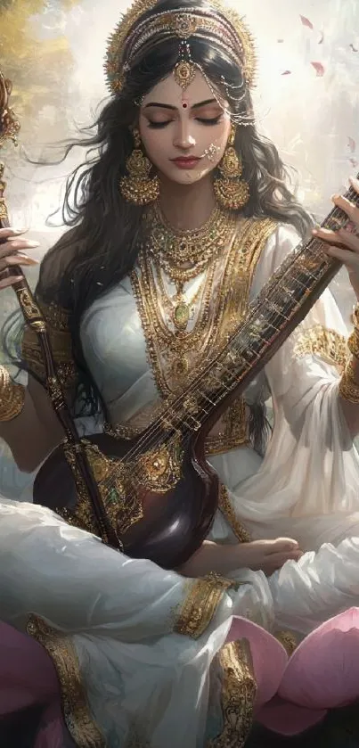 Elegant goddess with musical instrument