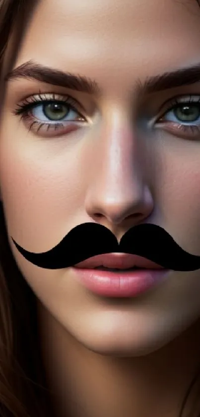 Elegant portrait with a stylish mustache, perfect as a unique mobile wallpaper.