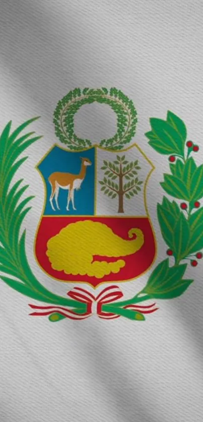 National emblem on a textured design background with green and red details.