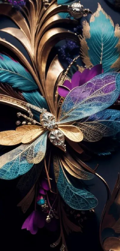 Elegant mobile wallpaper with butterfly and colorful leaves.