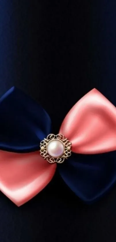 Navy blue and pink satin bow mobile wallpaper.