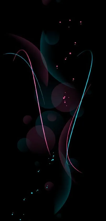 Neon abstract wallpaper with glowing lines on a black background.