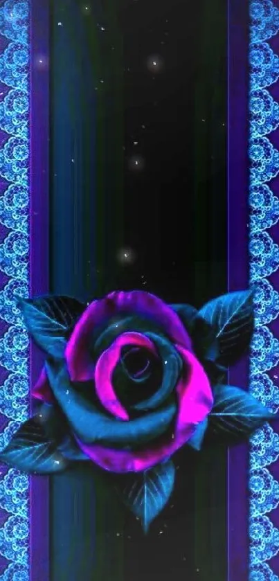 Neon blue rose with lace pattern wallpaper.