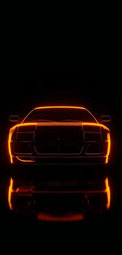 Neon orange car silhouette on dark background for wallpaper.