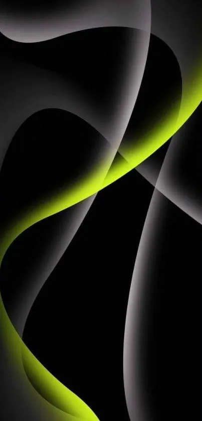 Neon green waves on black background mobile wallpaper.