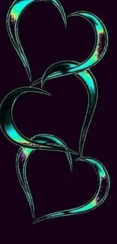 Neon hearts on a dark purple background wallpaper.