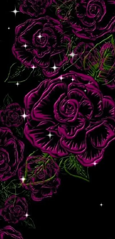 Neon roses wallpaper with black background.