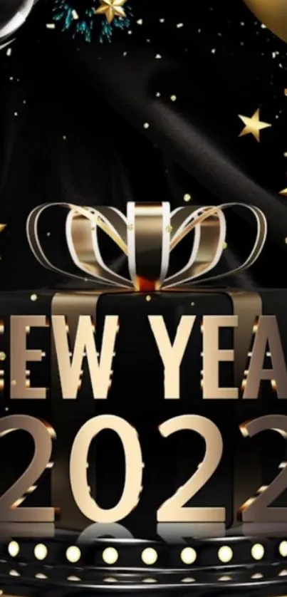 Elegant New Year 2022 wallpaper with black and gold festive theme.