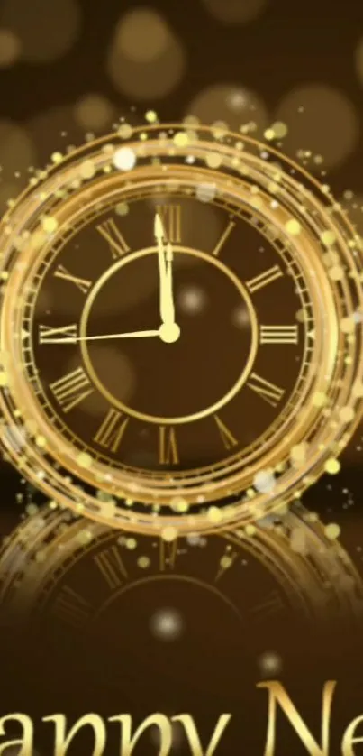 Golden clock design with festive glow for New Year's wallpaper.