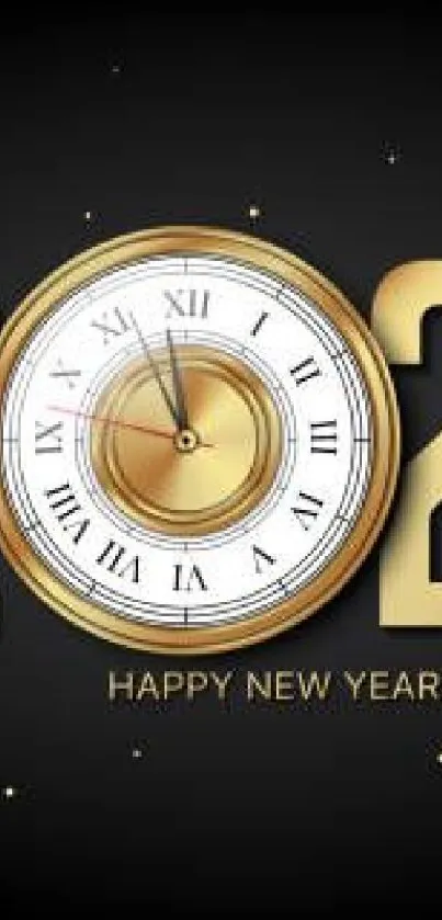 Elegant New Year wallpaper with gold clock design and festive theme.