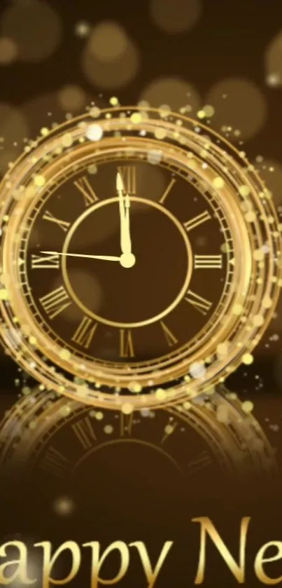 Golden clock New Year wallpaper with elegant design and festive theme.