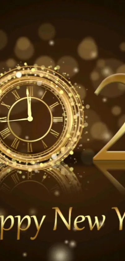 Elegant New Year 2024 wallpaper with gold clock design.