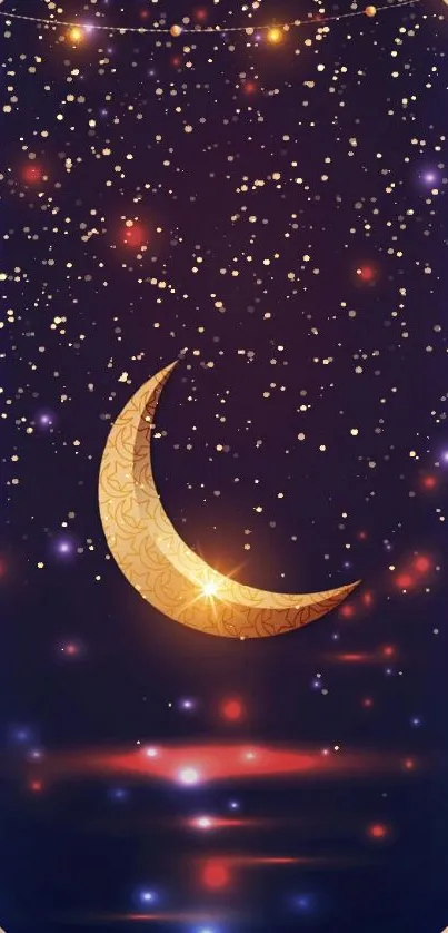 Elegant night sky wallpaper with a crescent moon and stars.