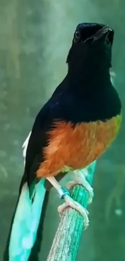 Elegant orange-black bird perched delicately in natural setting.