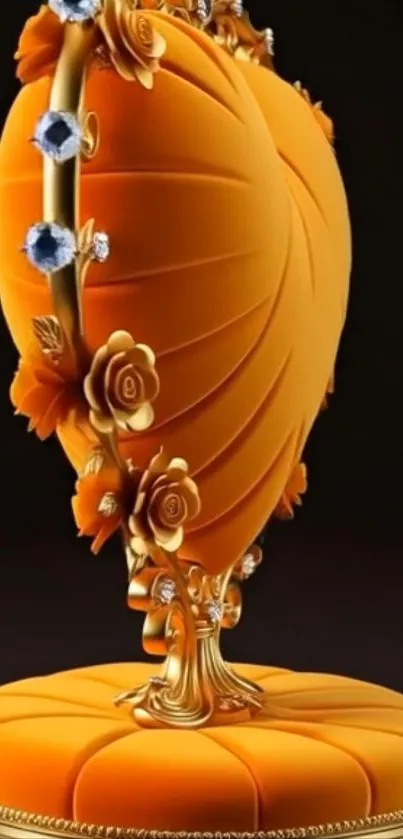 Elegant orange ornament with floral and gem accents