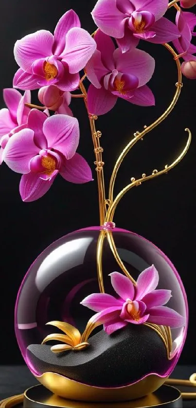 Elegant mobile wallpaper with pink orchid blossoms in a vase.