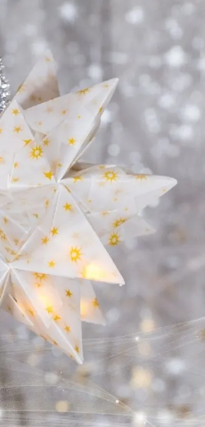 Starry origami design with a soft gray glow and elegant, sparkling light.