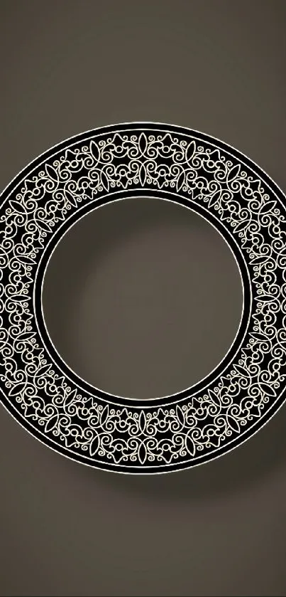 Ornate circular design on dark brown background for mobile wallpaper.