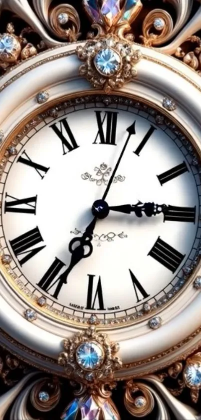 Ornate clock with Roman numerals and gold detailing.