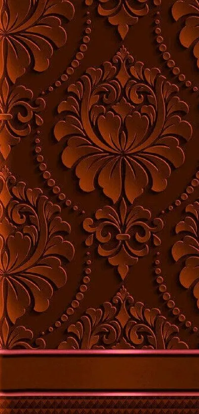 Elegant brown wallpaper with ornate floral pattern.