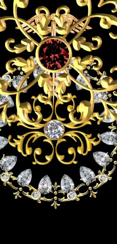 A luxurious gold and gemstone mobile wallpaper with intricate designs.