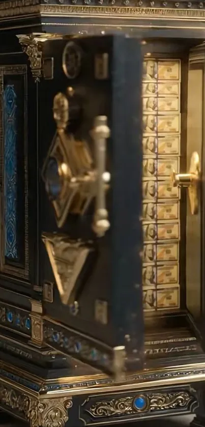 Luxurious ornate safe with golden accents and intricate designs.
