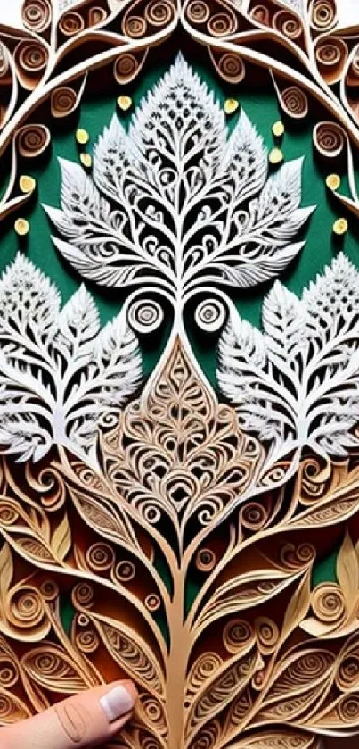 Intricate paper art design wallpaper with elegant patterns and textures.