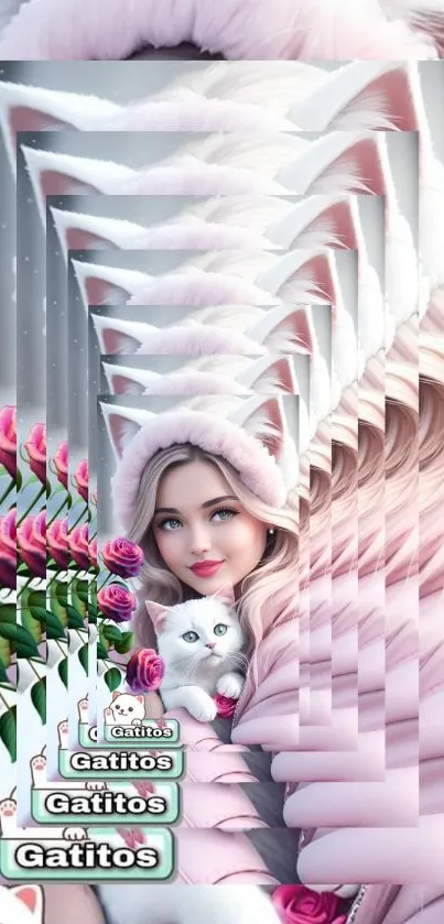 Elegant pastel artwork of a woman with a kitten.