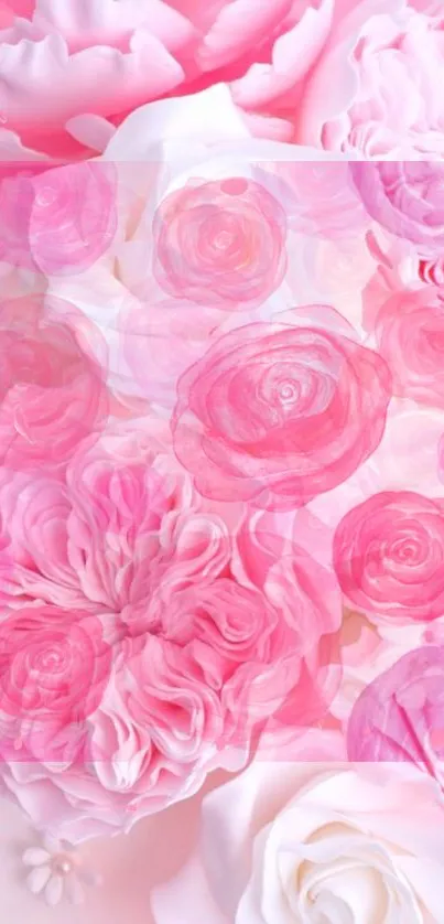 Elegant pastel floral wallpaper with pink roses and delicate textures.