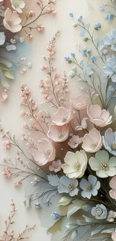 Elegant pastel floral wallpaper with delicate blossoms.